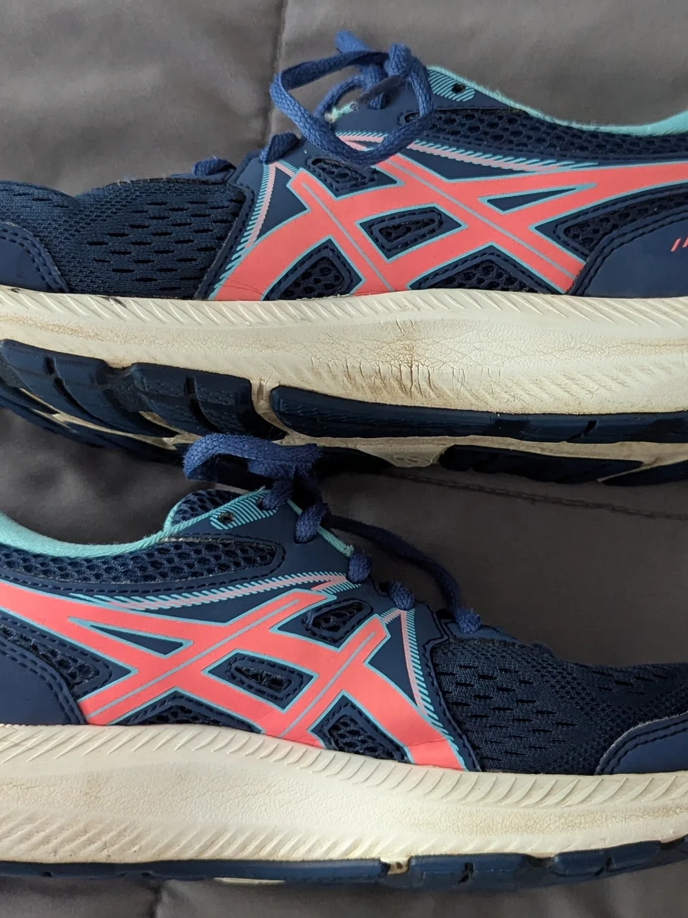 ASICS Navy Running Sneakers with Teal and Coral Accents